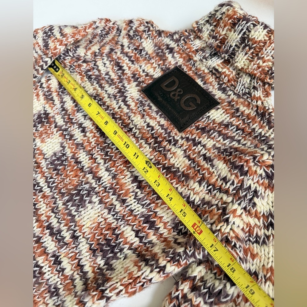 Vintage D&G Dolce & Gabanna Turtleneck Sweater Chunky Wool Marled‎ Leather Logo - Picture 4 of 16
